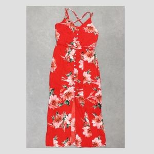 Rush red Floral button front Maxi dress